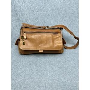Vintage Fossil Leather Shoulder Messenger Bag Tote Grunge Brown camel 90s Y2K